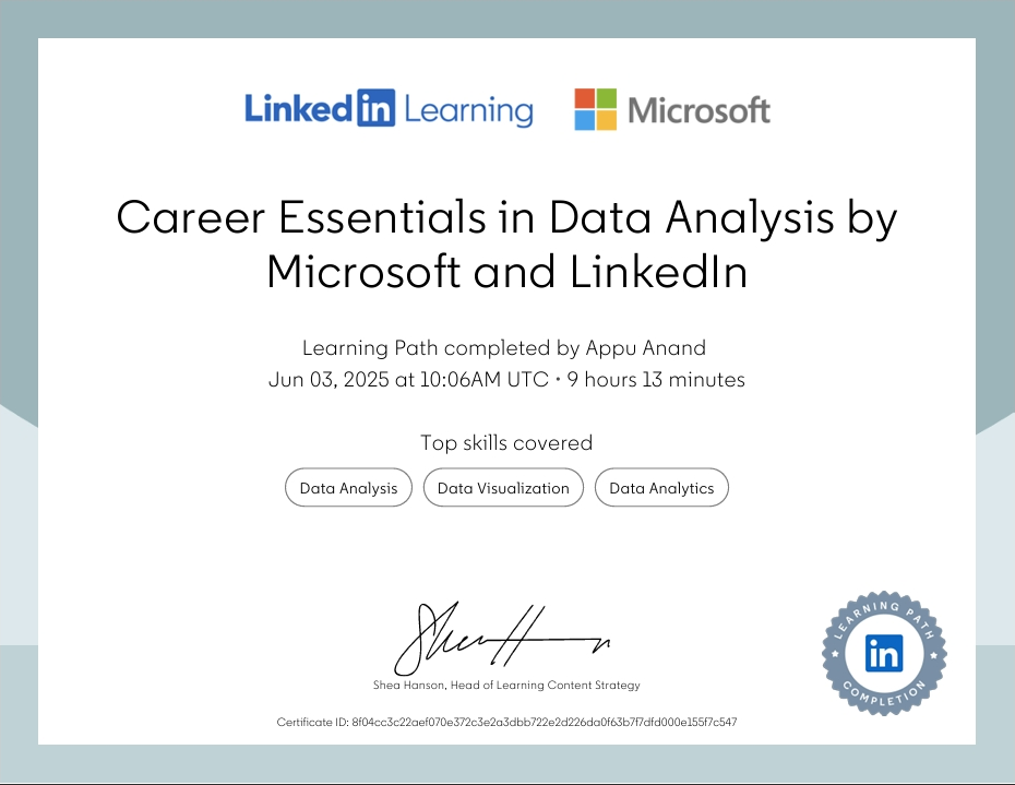 Career Essentials in Data Analysis by Microsoft and Linkedin